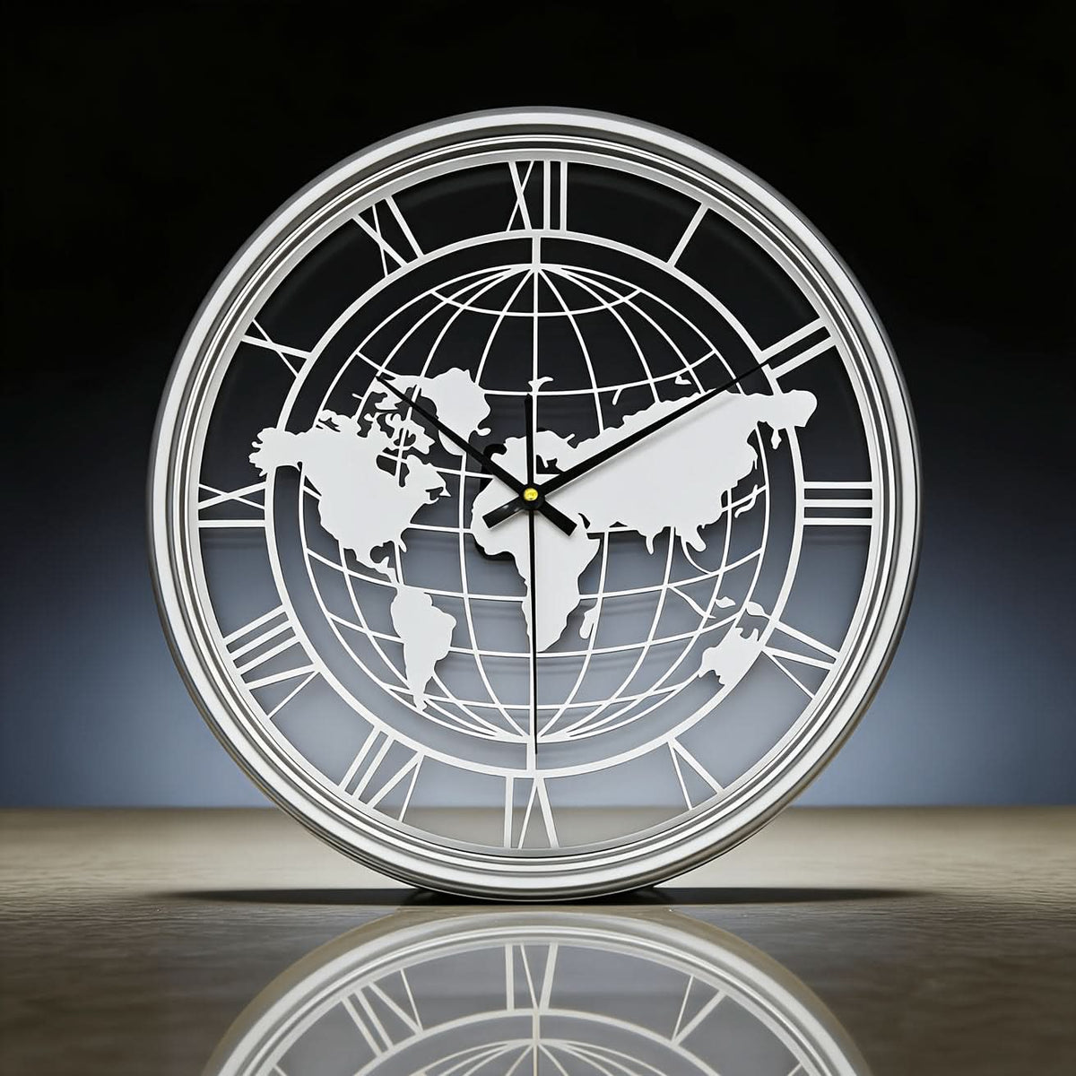 Mapora Roman World Map Silent Metal Wall Clock