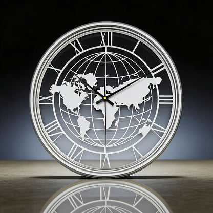 Mapora Roman World Map Silent Metal Wall Clock