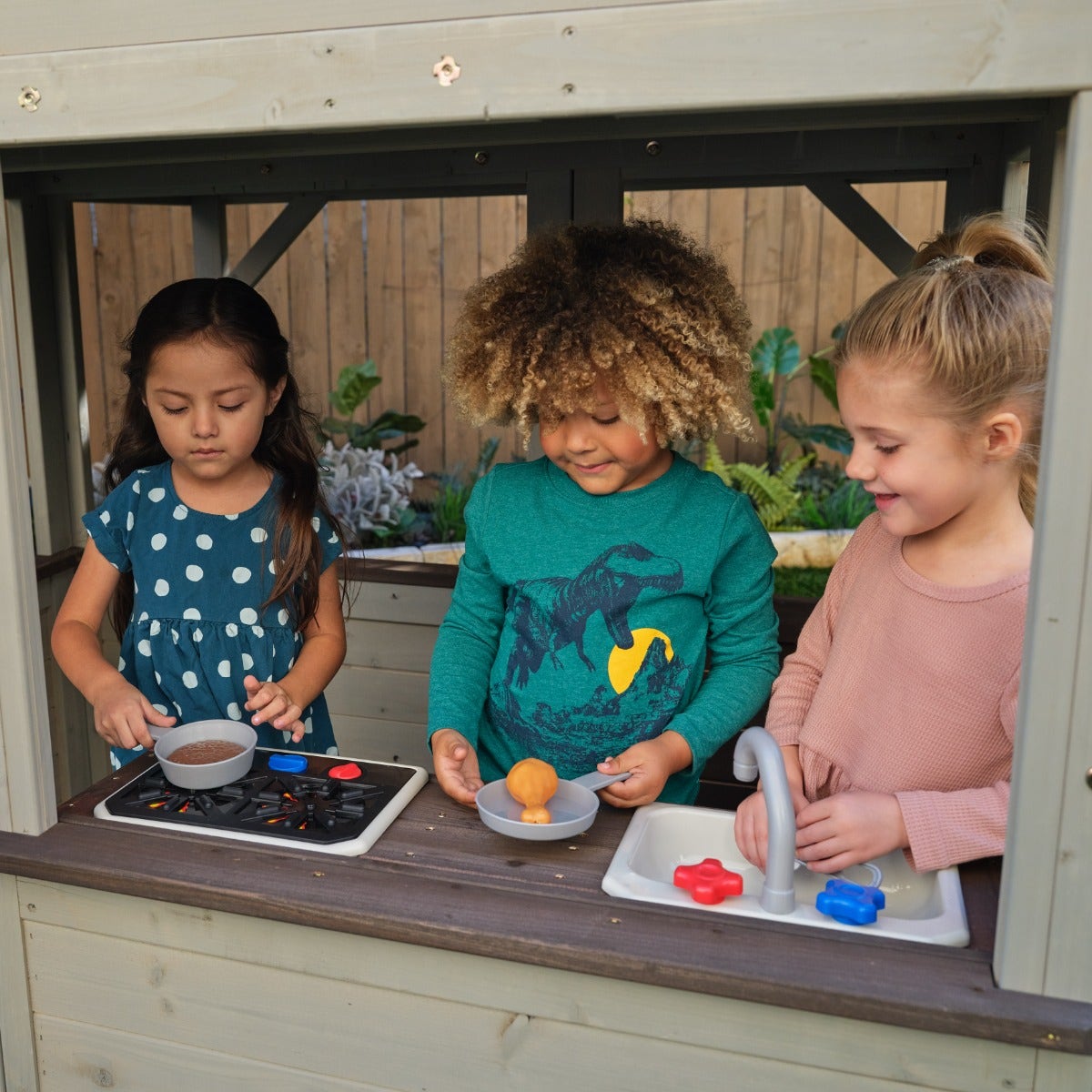 Outdoor Playhouse with Slide and Climbing Wall