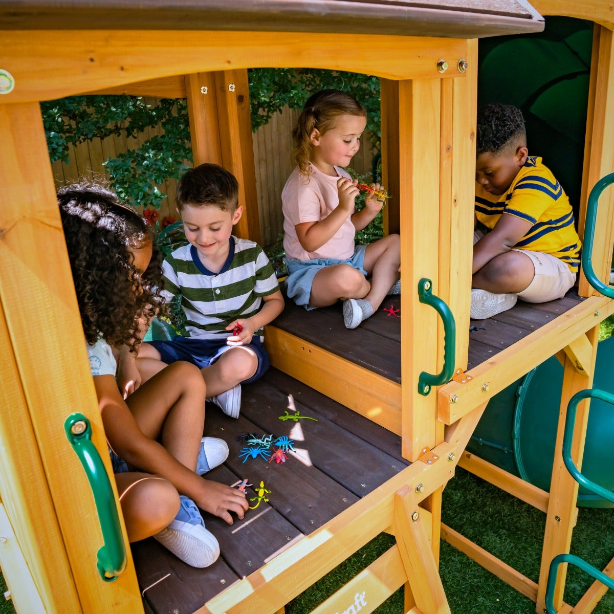 Wooden Outdoor Swing Set with Swings and Wave Slide