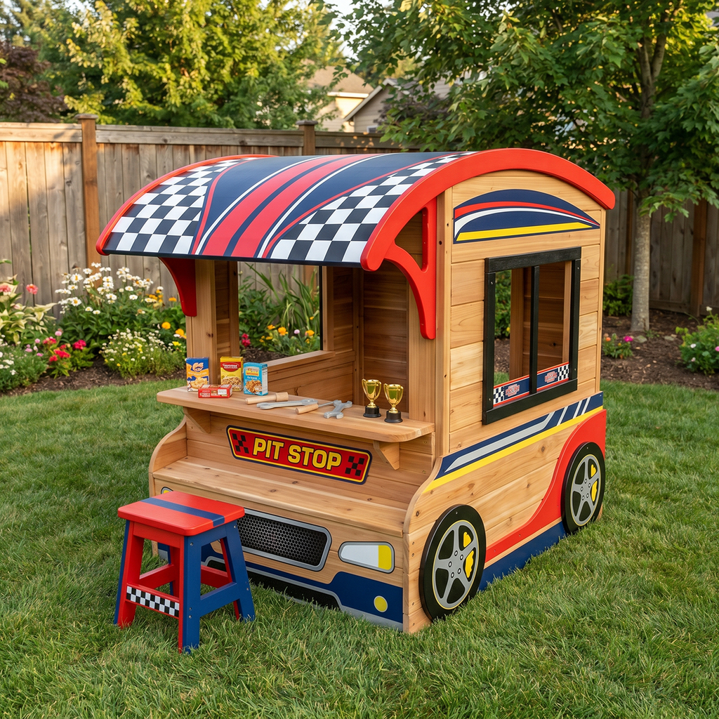 Racing Pit Stop Outdoor Playhouse for Kids