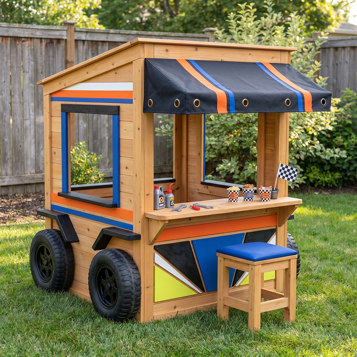 Garage and Snack Truck Garden Playhouse for Kids