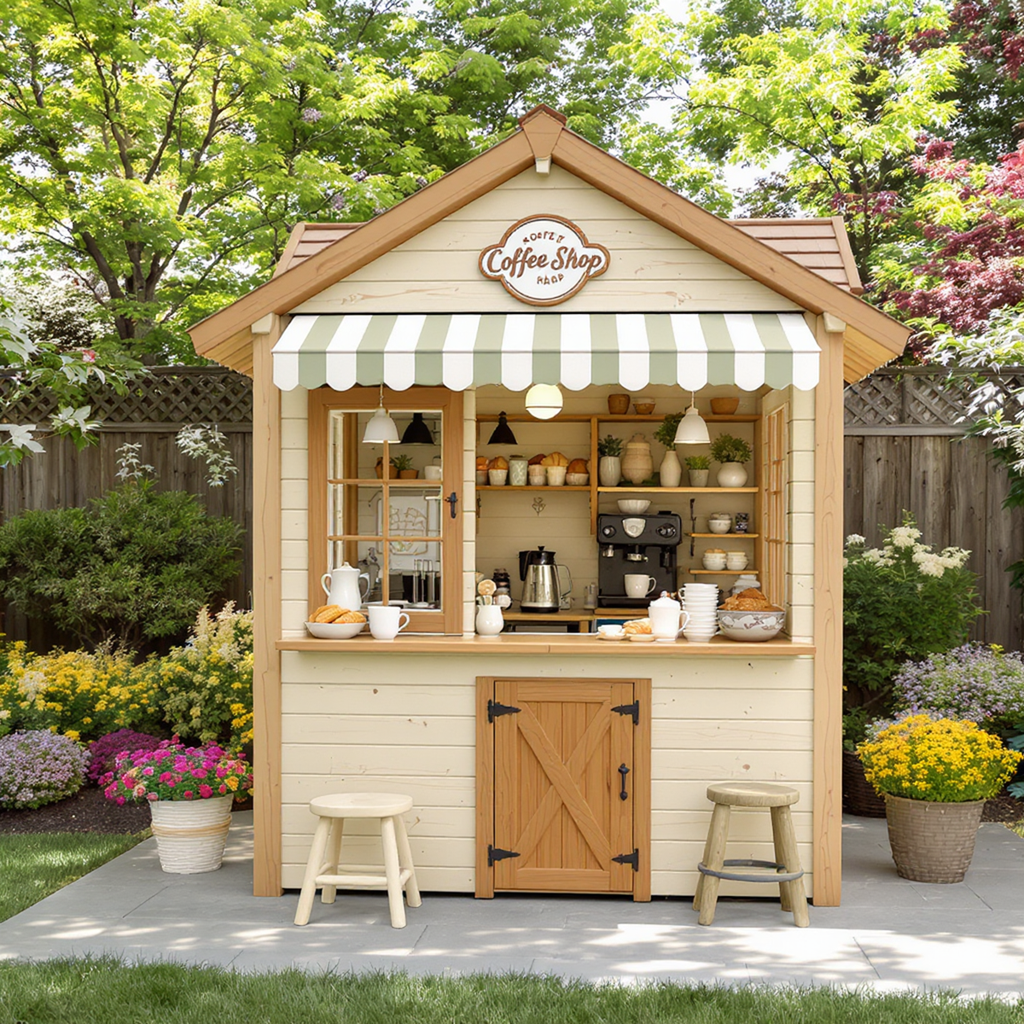Coffee Shop Garden Playhouse with Serving Counter