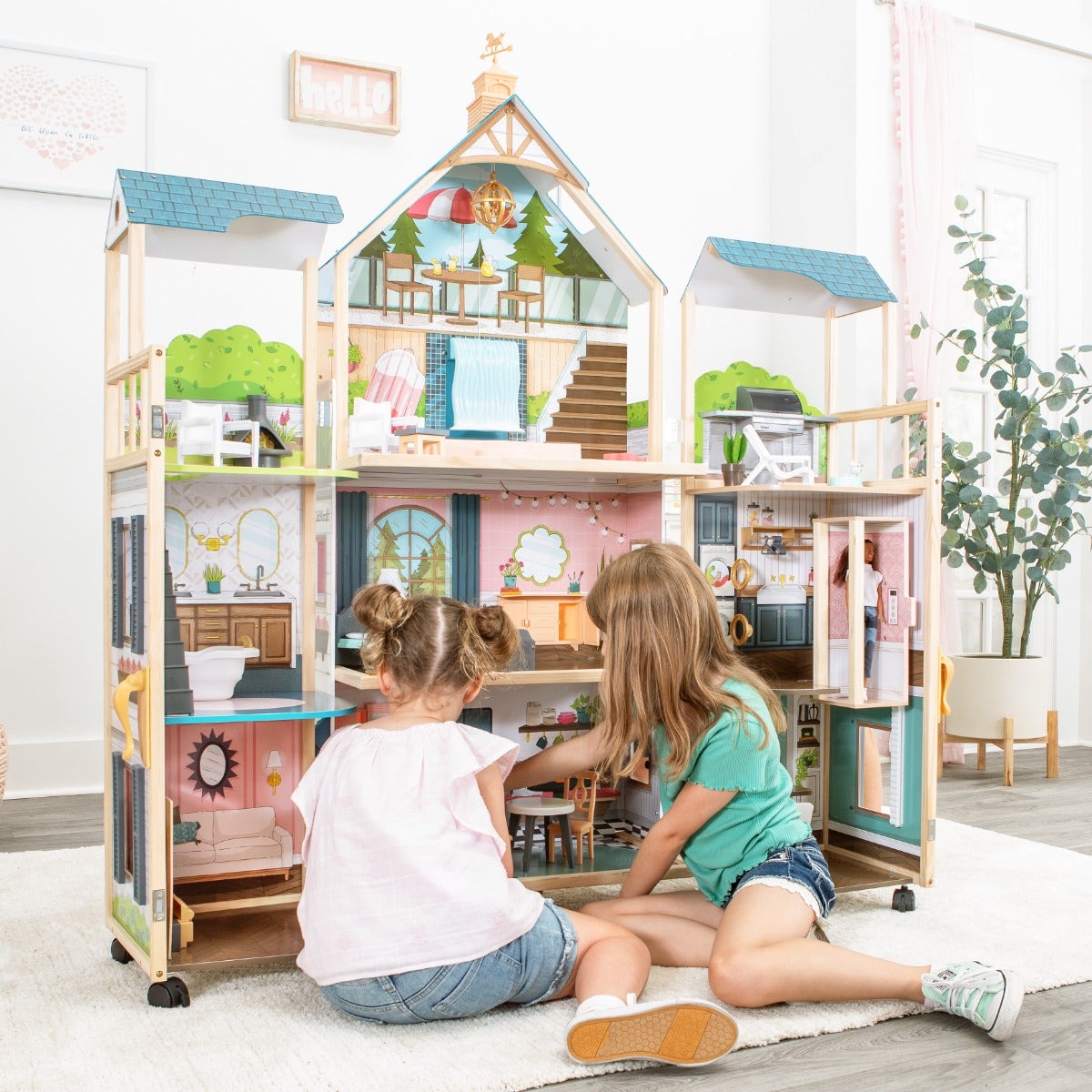 Wooden Dollhouse with Elevator and Lights and Sounds