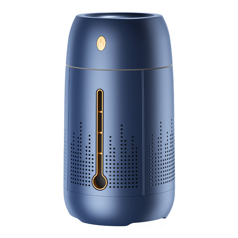 Navy blue aroma humidifier, plain background, front view