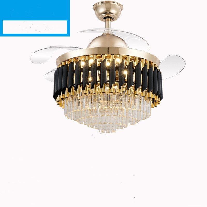 Crystal ceiling fan chandelier on a plain background, blades extended