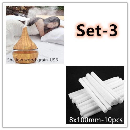 Shallow wood grain diffuser shown with ten replacement wicks
