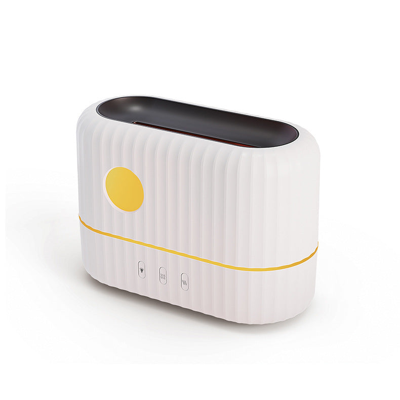 White ribbed humidifier with a yellow button, no flame effect