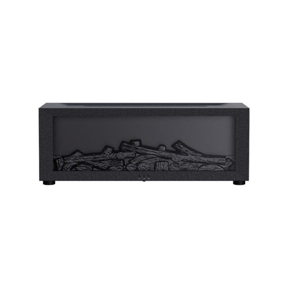 Black fireplace aroma diffuser, unlit, plain background