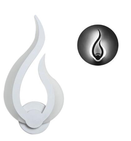 Flame wall sconce shown unlit next to a lit product illustration
