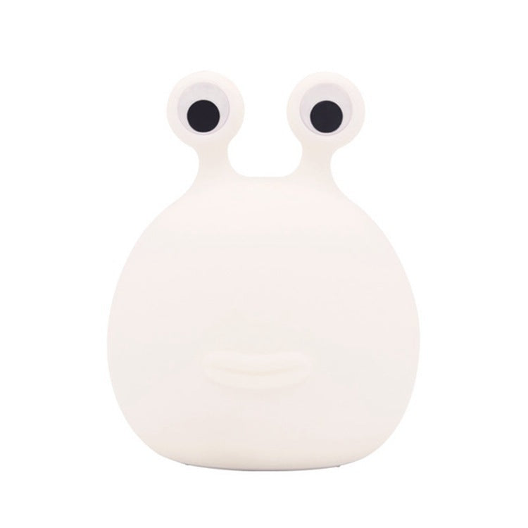 White silicone slug night light with large eyes, plain background