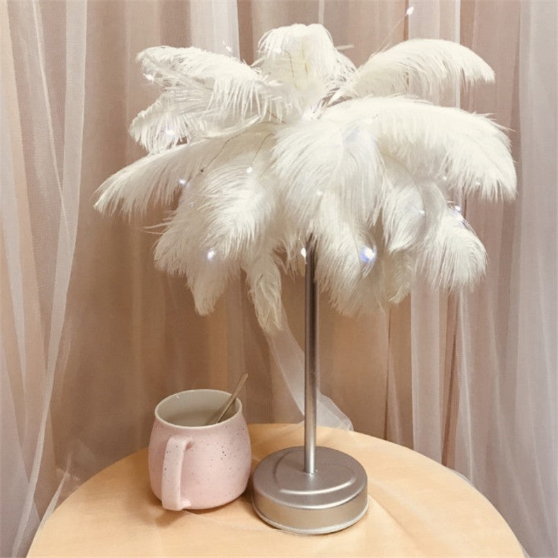 White feather table lamp